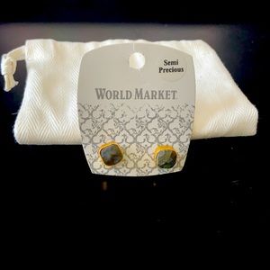 NWT Semi-Precious Stone Earrings, Green/Gold